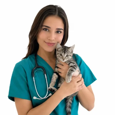 Veterinaria sosteniendo a un gatito